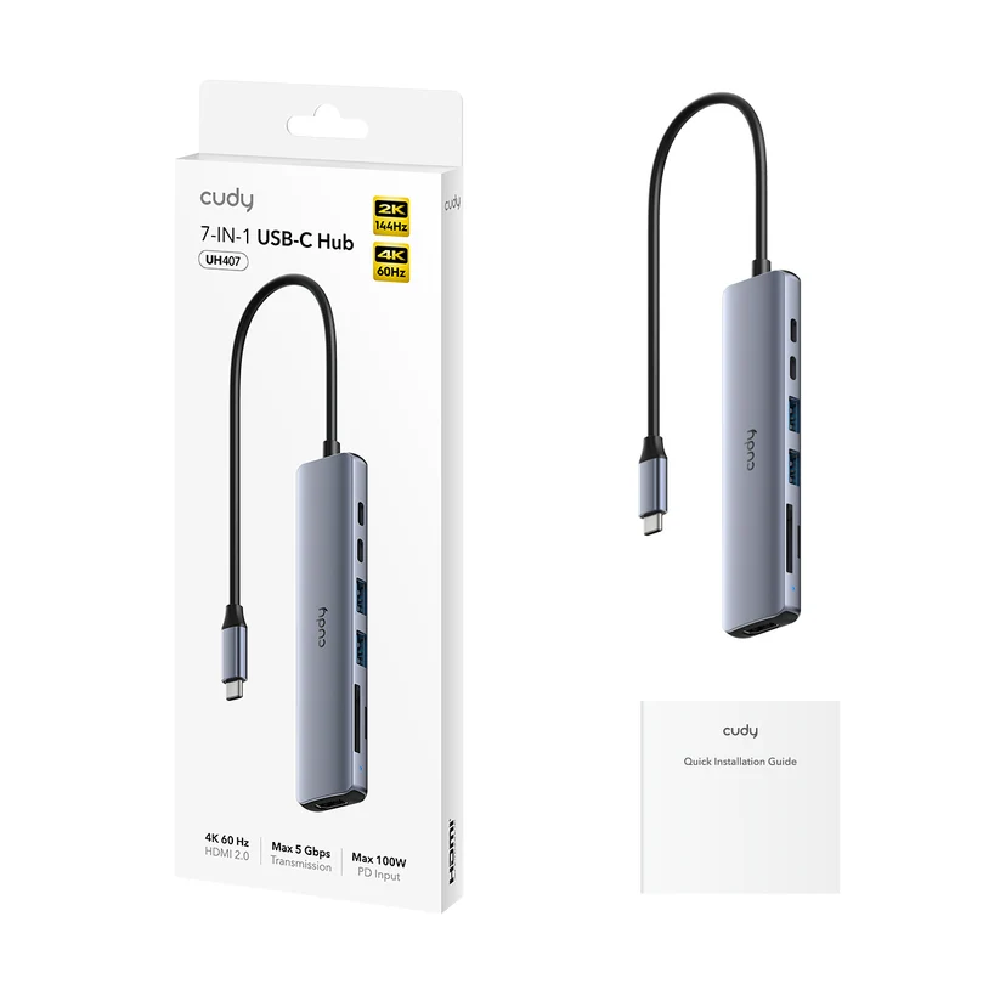 HUB CUDY 7 EN 1 USB C - HDMI - MICROSD - USB 3.2 - USB TIPO C - Imagen 2