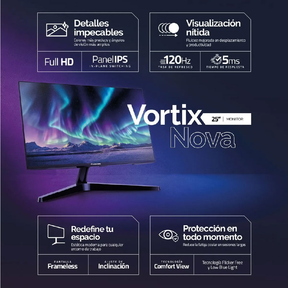 MONITOR INDURAMA 25" VORTIX NOVA IPS FHD 1080P 120HZ - Imagen 4