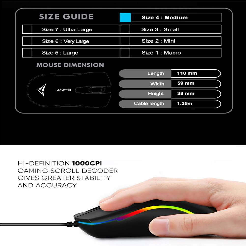 MOUSE ASIC 9 RGB BK WIRED - Imagen 3